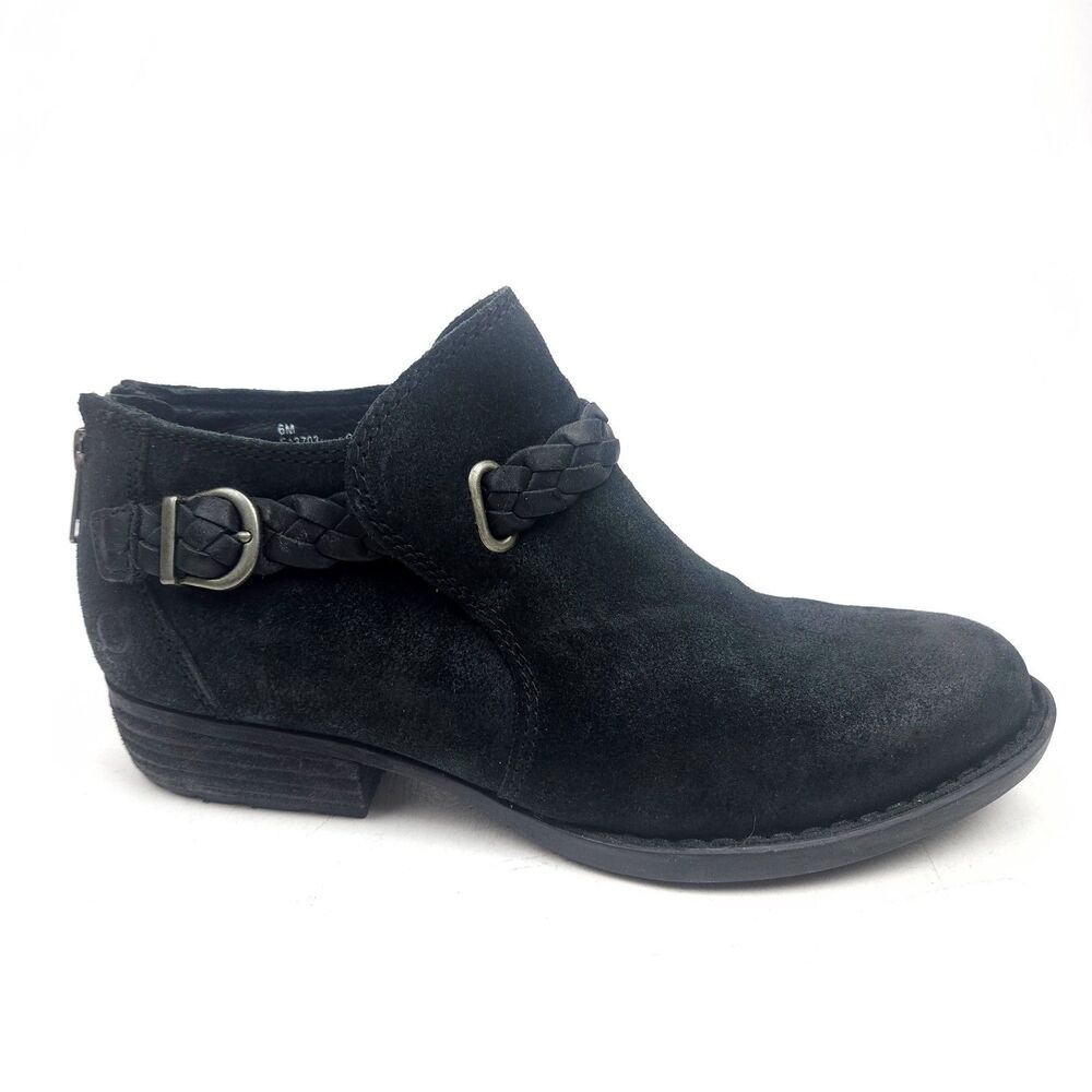 Born Women's Sylvia Ankle Boots Size 6 M Black Nubuck Braided Strap Boho Bootie